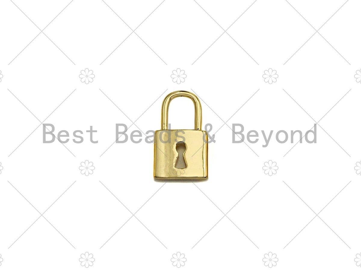 BestBeads&Beyond - Wholesale Individual Charm/Pendant - 18K Shiny Gold Padlock Key Pendant, Gold Lock Charm, Padlock Necklace Bracelet Charm, 11x18mm, Sku#LK073