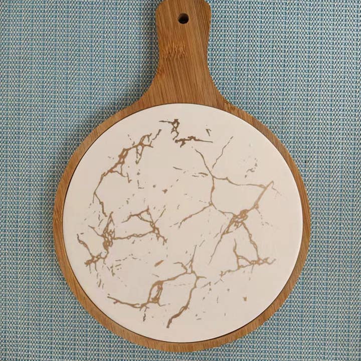 SOGA International Pty Ltd - Wholesale Serving tray - SOGA 2X 30cm White Circle Wooden Serving Tray Slate Steak Serving Platter Chopping Board Paddle Home Decor4