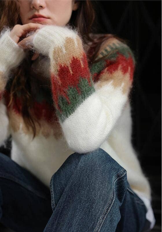 Whisper Mint - Wholesale Knit Sweater - Women's - Christmas Cream Strawberry Mohair Sweater2