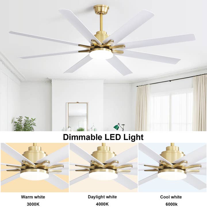 39F Inc. - Wholesale Ceiling Fan - 66 Inch Modern Gold Ceiling Fan with Dimmable LED Light 5