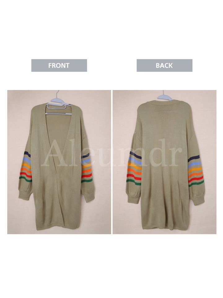 Chicto - Wholesale Cardigan - Women's - Plus Size Cardigan for Women Long Stripe Knit Open Front Sweaters Jacket 2XL