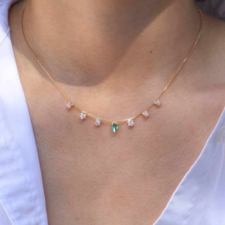 Cz & Emerald Stone halsketting voor wholesale door Cherie by Cherie