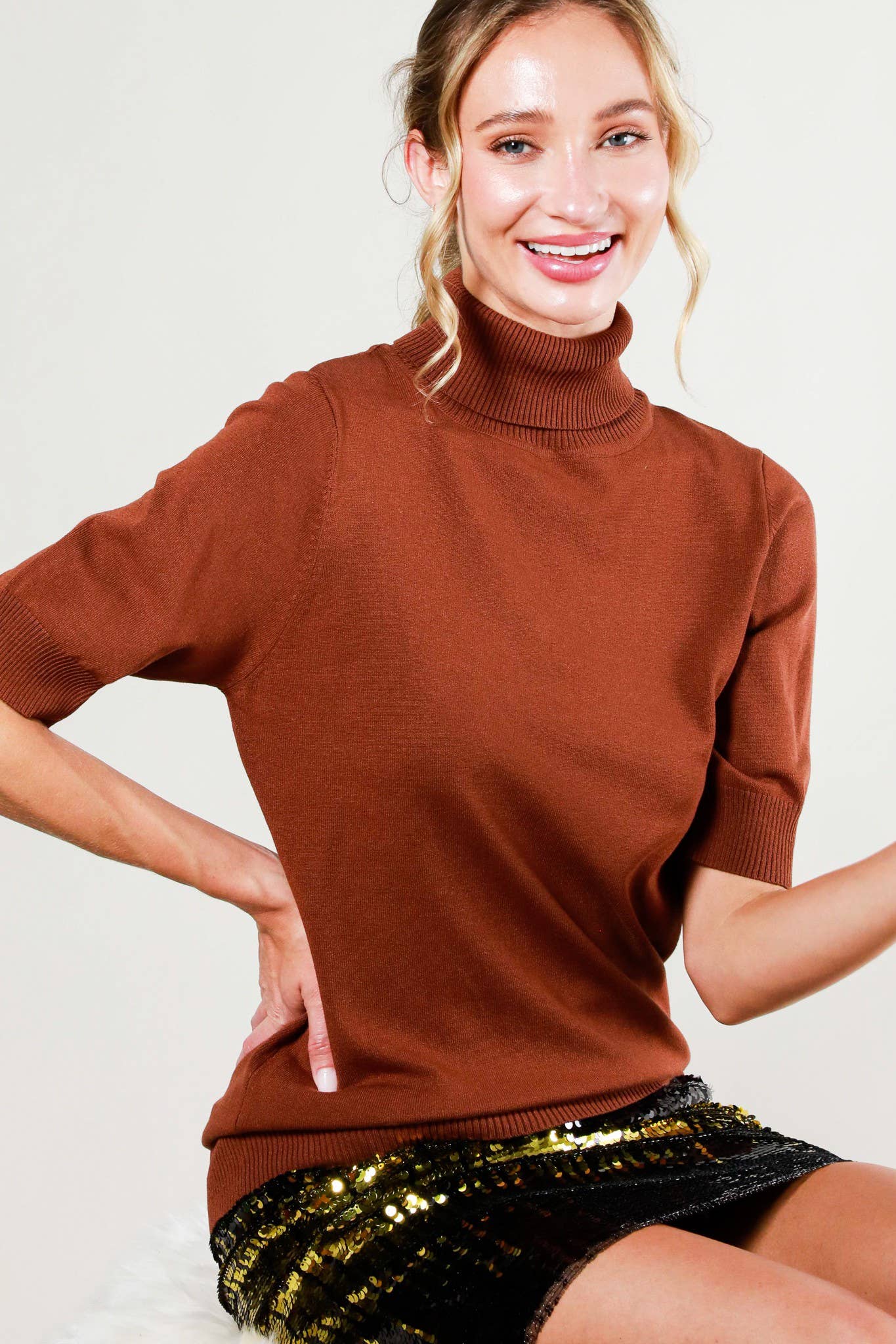 Vine & Love – wholesale Knitted jumper – Women′s – Elbow Sleeve Turtleneck Knitted Sweater Top VT81579-8