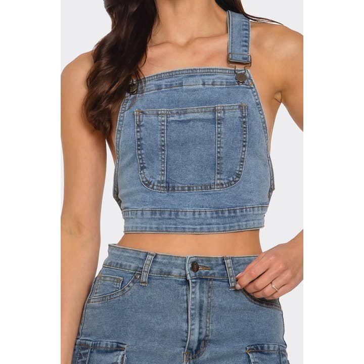 Denim Cropped Overall Top Stretch with Pockets for wholesale by SEXY STAR DESIGN INC