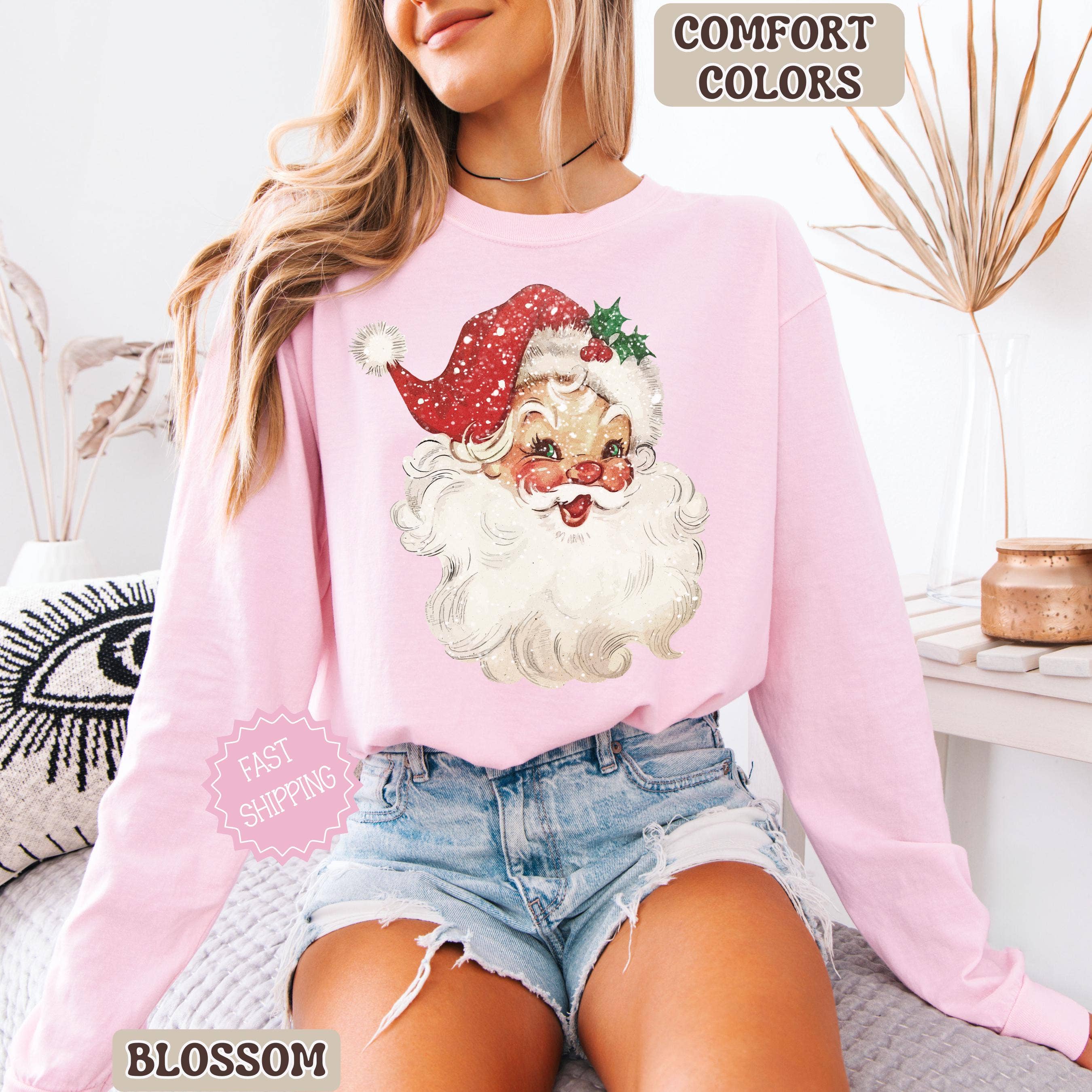 Glaime - Wholesale T-Shirt (Graphic) - Women's - Comfort Colors Retro Santa Shirt, Christmas Holiday Sweater1