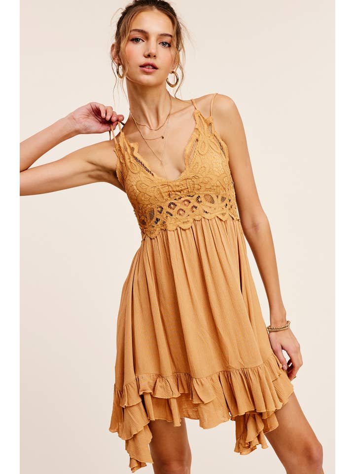 La Miel - Vendita all'ingrosso Vestito - Donna - Abito mini con bralette senza maniche e bordatura in pizzo all’uncinetto HUD908916