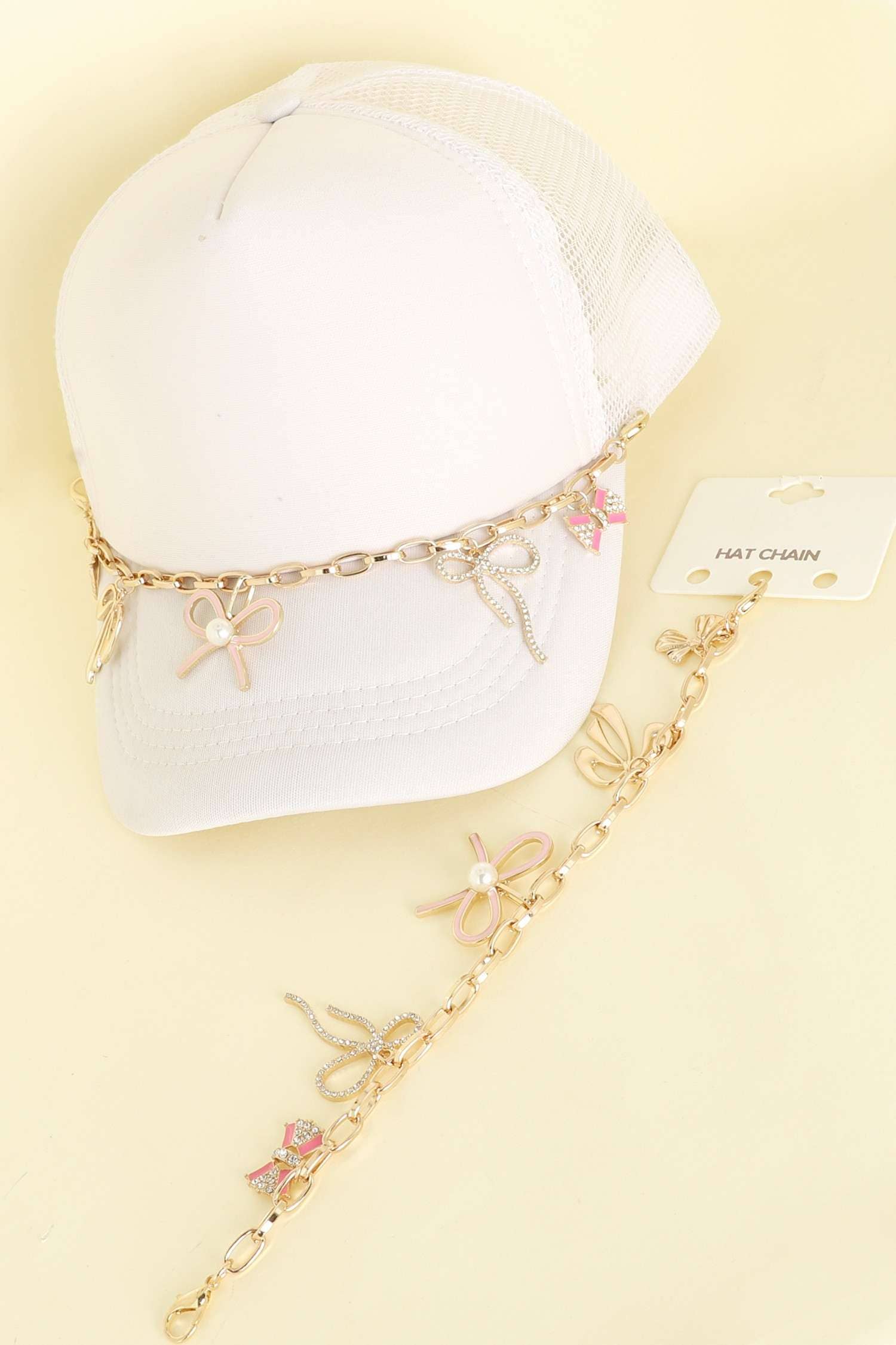G BOW RIBBON THEME CHARM TRUCKER HAT CHAIN  PART16801 for wholesale on Faire0
