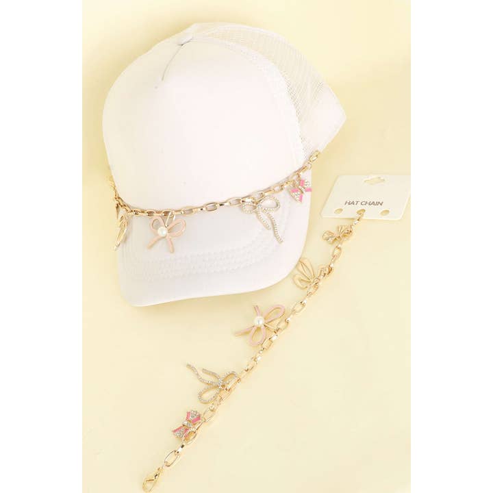 G BOW RIBBON THEME CHARM TRUCKER HAT CHAIN PART16801 for wholesale on Faire