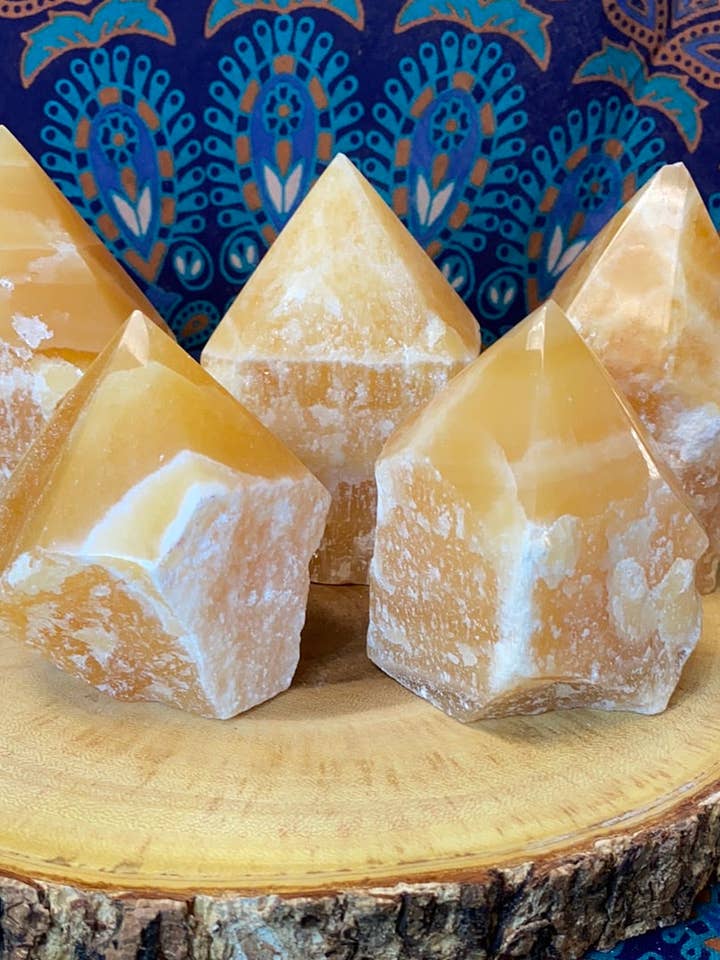 Yellow Calcite Top Polished Rough Cut Points for wholesale by Moonbeam Healing