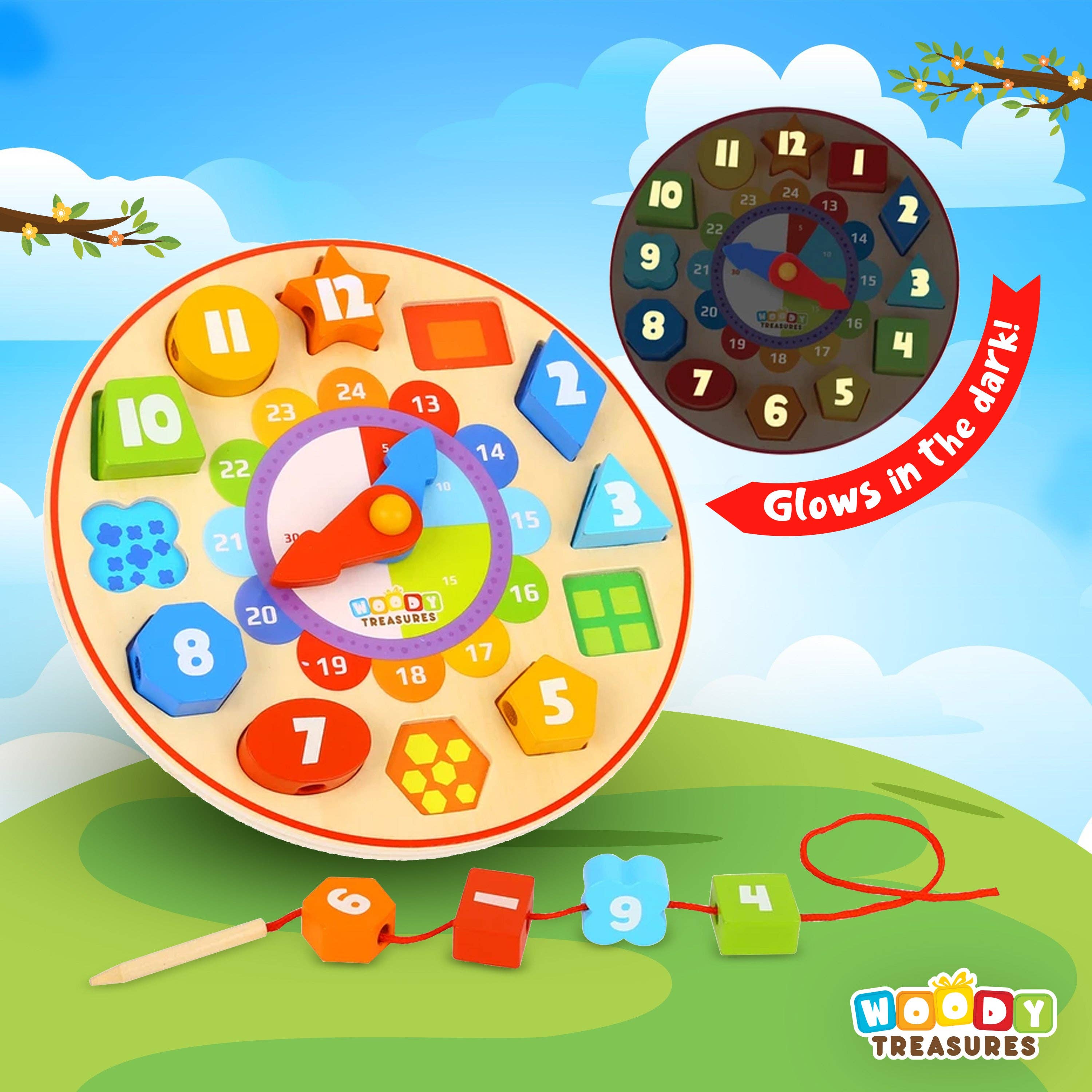 Woody Treasures - Wholesale Wood Toy - Kids - Sorting Toy Wooden Teaching Clock for Kids5