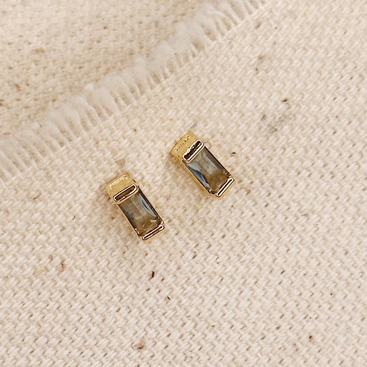 GoldFi - Wholesale Stud/post earrings - 18k Gold Filled Baguette Birthstone Stud Earrings7