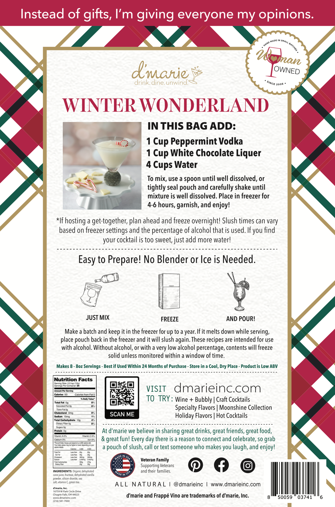 d'marie inc. - Vente Mélange/sirop pour cocktails - Cocktail Winter Wonderland - Cocktail Prêt-à-Congeler2