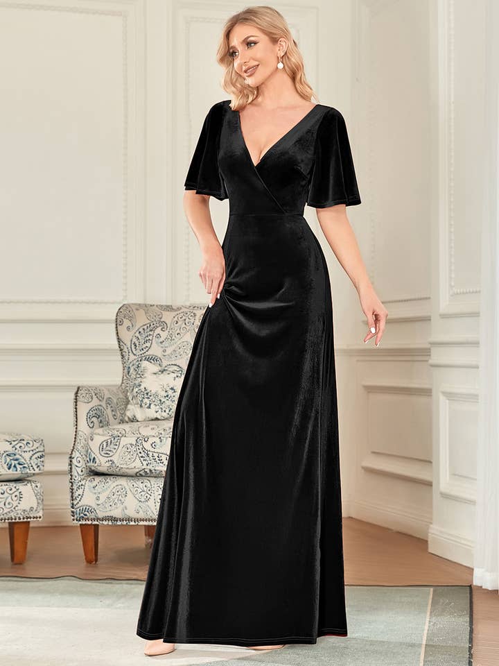 Ever-Pretty - Wholesale Gown - Women's - Elegant Double V Neck Velvet Wholesale Party Dress35