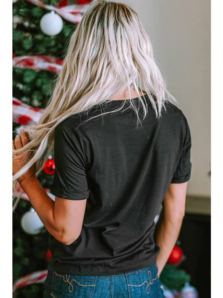 Black LDC HOLLY JOLLY Vibes Christmas Crew Neck T Shirt for wholesale on Faire