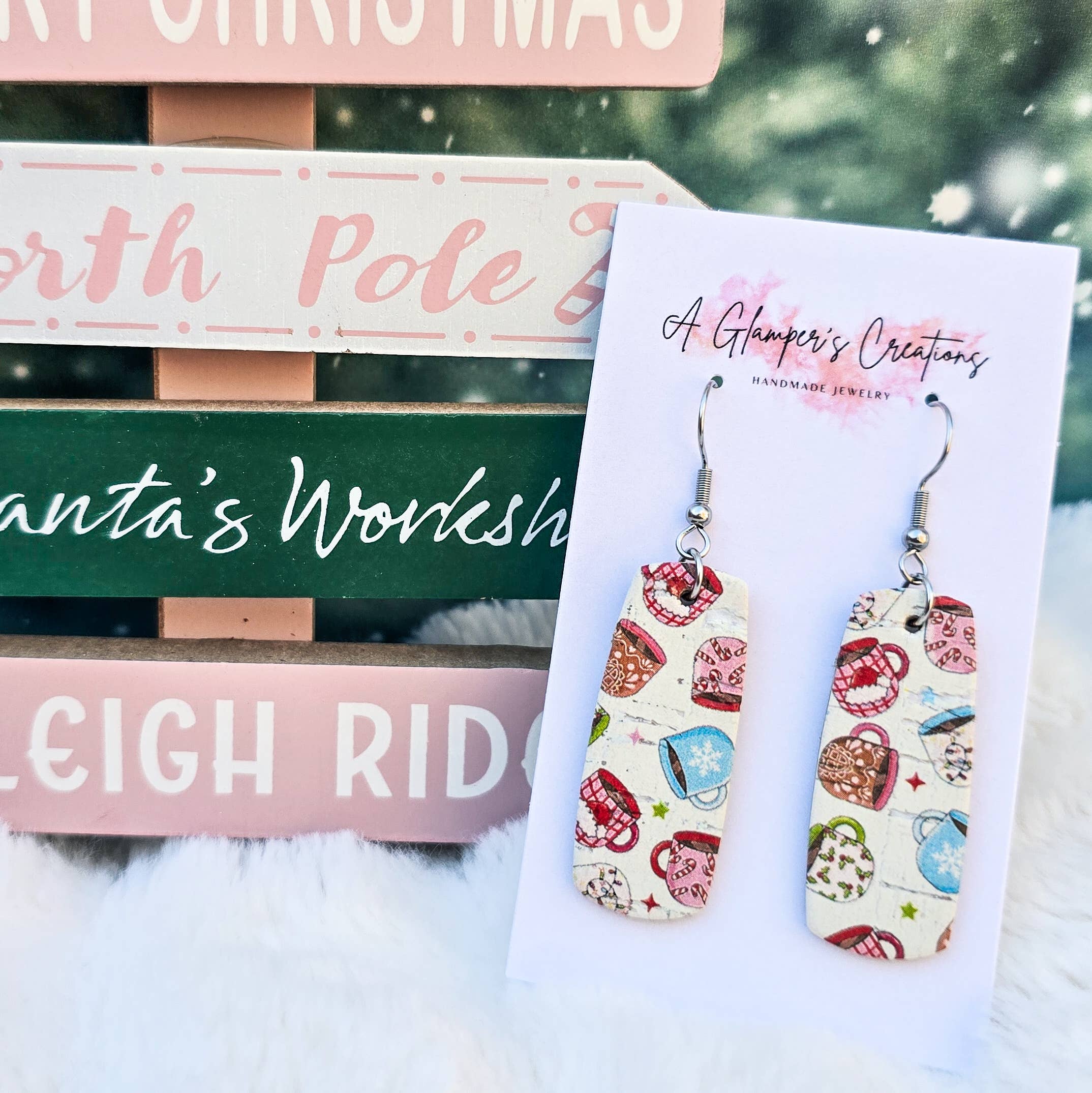 A Glamper's Creations LLC – wholesale Dangle earrings – Christmas Coffee Cups Mini Bar Leather Earrings1