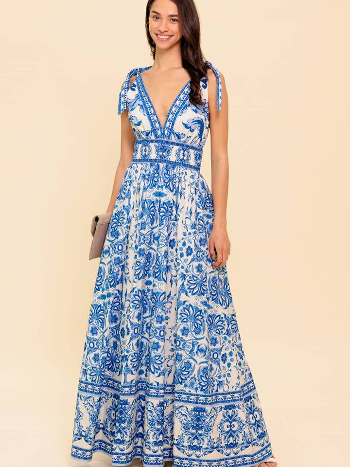 En trykt vævet maxikjole - ID22288 for engroshandel hos FLYING TOMATO