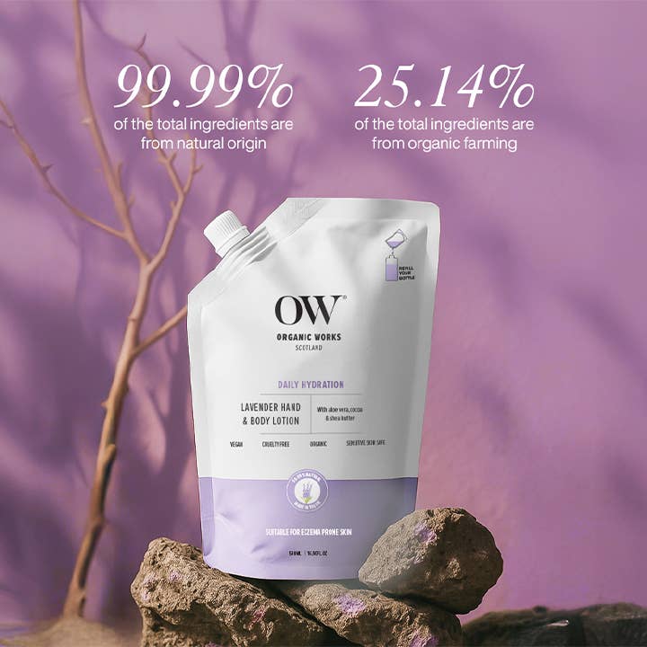 Organic Works – wholesale Hand & body lotion – Lavender Hand & Body Lotion - 500ml Made in Uk4