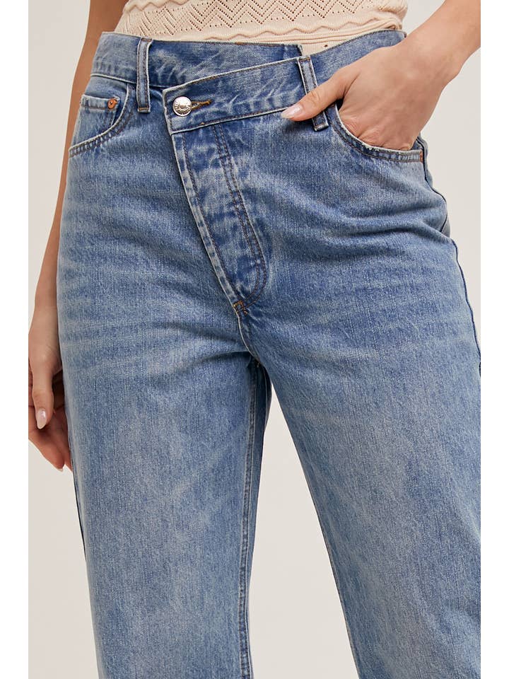 Bluivy - Wholesale Jeans - Women's - DENIM ASYMMETRICAL WAIST STRAIGHT LEG JEANS