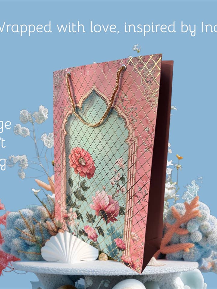 Gift Bag with Gold Strings Flower Design for wholesale by Ava’s Accessory Box