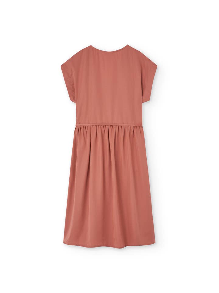 Rosa Hira Midikleid mit V-Ausschnitt und Wickeldesign aus rosa Tencel für den Großhandel auf Faire