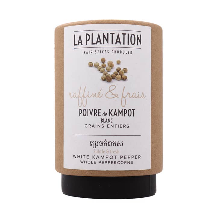 White Kampot Pepper 50g Tube for wholesale by La Plantation Fair Spices