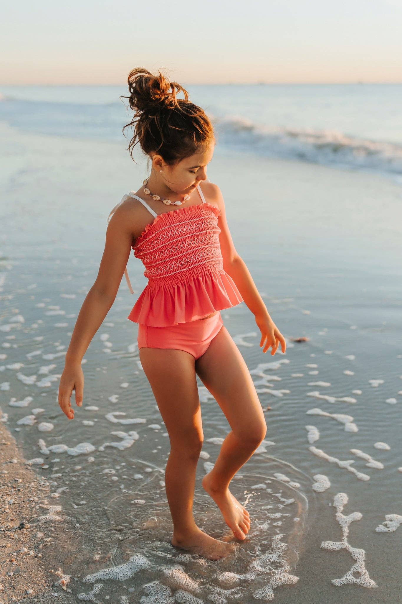 Indie Blue - Vente Bikini – enfant - Ensemble tankini à smocks (rose coquillage)4