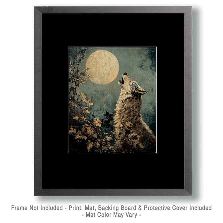 Mowbi - Wholesale Art Print - Vintage Howling Wolf - Animal Still Life Wall Art Prints – 8″x10″ Artwork for 11″x14″ Frame1