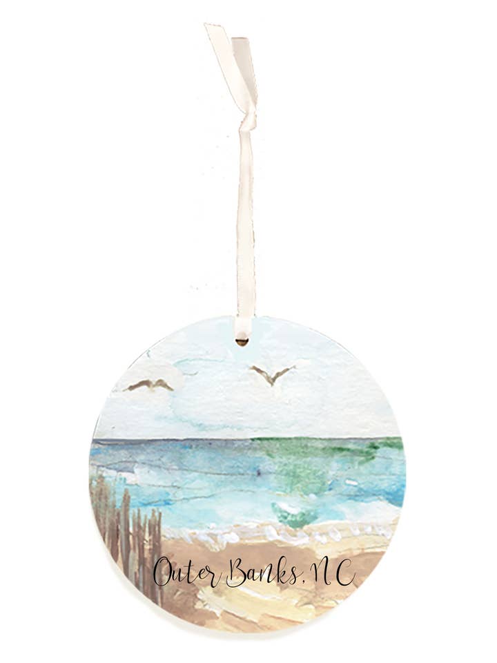 Strand scene ornament, natur jul souvenir for engroshandel hos Faith and Franklin