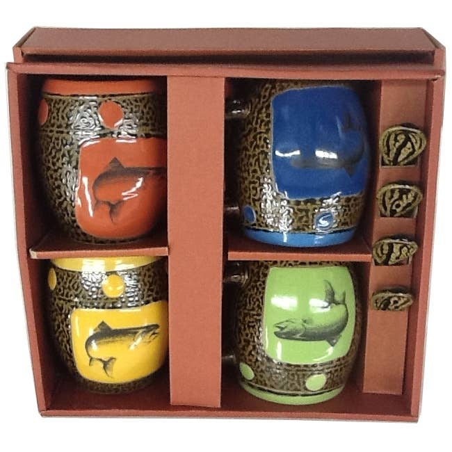 Coffret de tasses à truite avec cuillères pour la vente par Always Azul Pottery