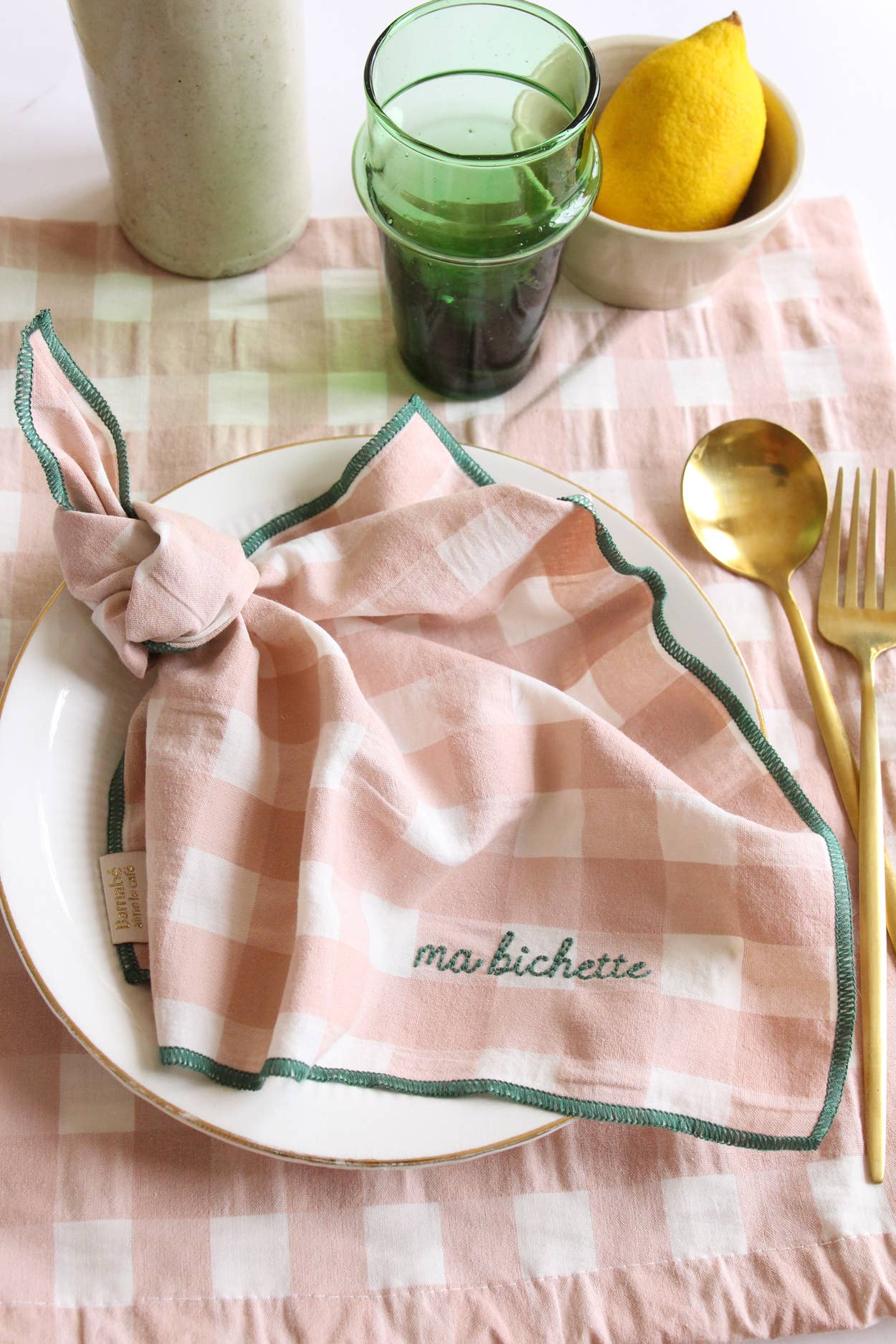 BARNABÉ AIME LE CAFÉ - Wholesale Dinner & Cloth Napkin - Gichy plaid and embroidery napkins24