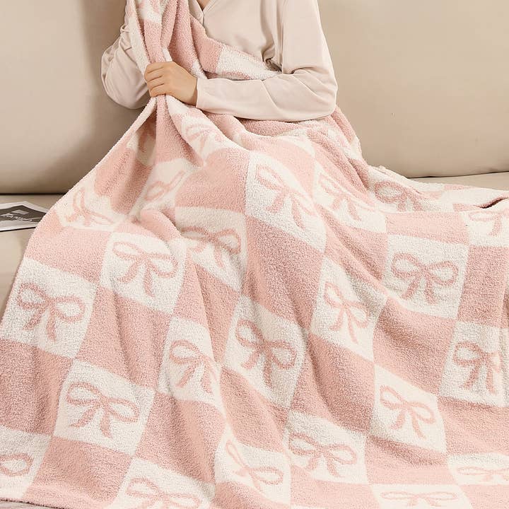 Fashion City - Wholesale Throw Blanket - RIBBON AND CHECKERED Cozy Soft Throw Blanket 9