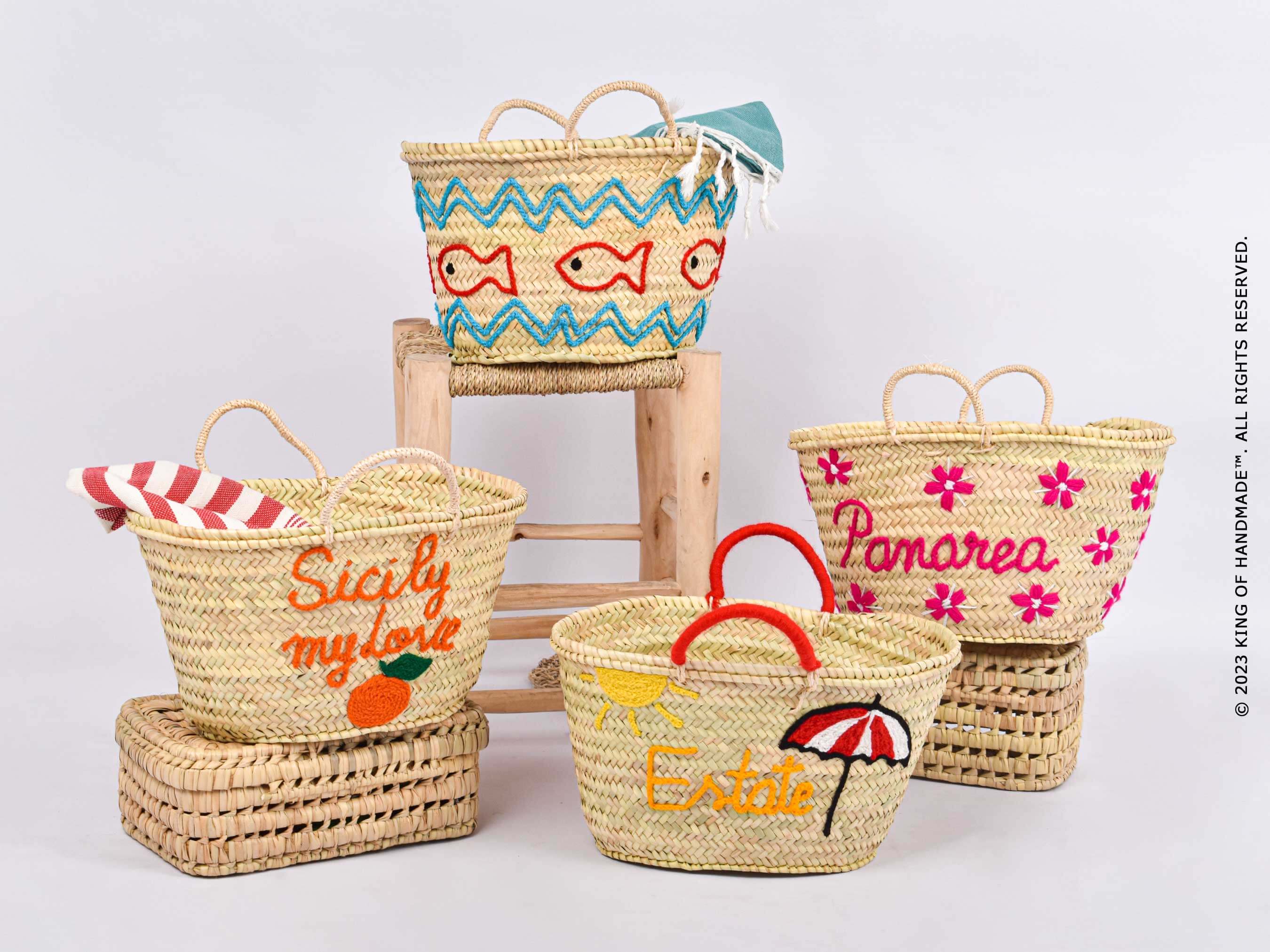 King Of Handmade – Saco de praia por atacado – Bolsa de Verão com Motivo - Tote de Praia Única - Cesto de palha13