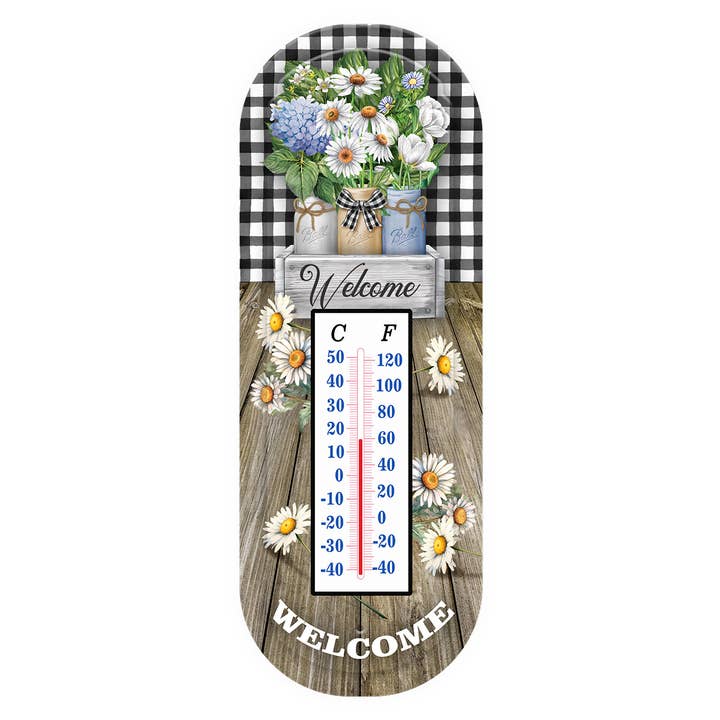 Crated Mason Jars Metal Thermometer for wholesale by Briarwood Lane