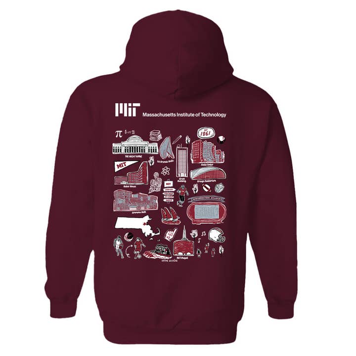 Vive La Fete - Wholesale Hoodie - Kids - MIT Engineers Hand Sketched Vive La Fete Impressions Artwork Maroon Cotton Fleece Long Sleeve Hoodie1