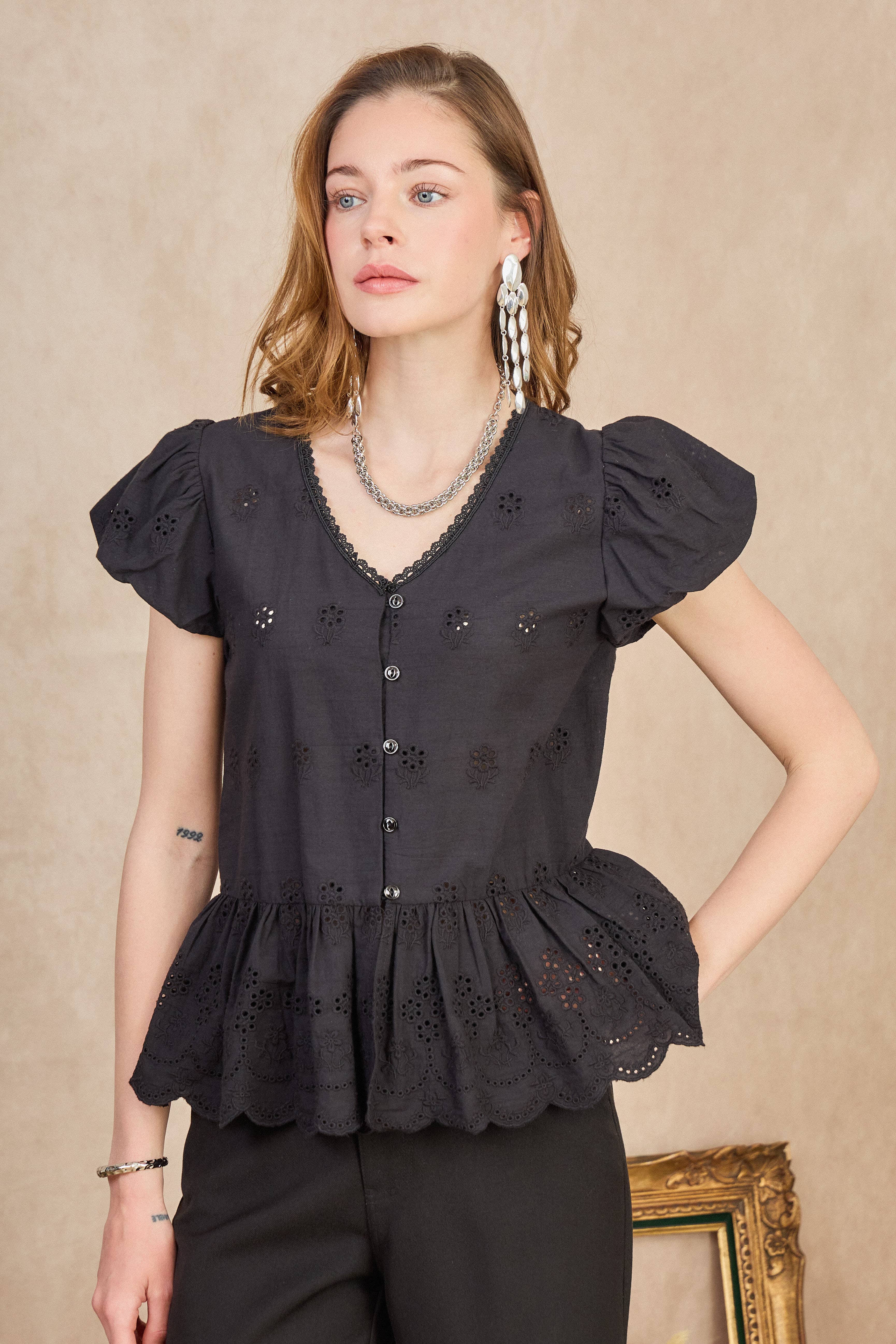 LULUMARY - Wholesale Button Down Shirt - Women's - Embroidered shirt CH36417
