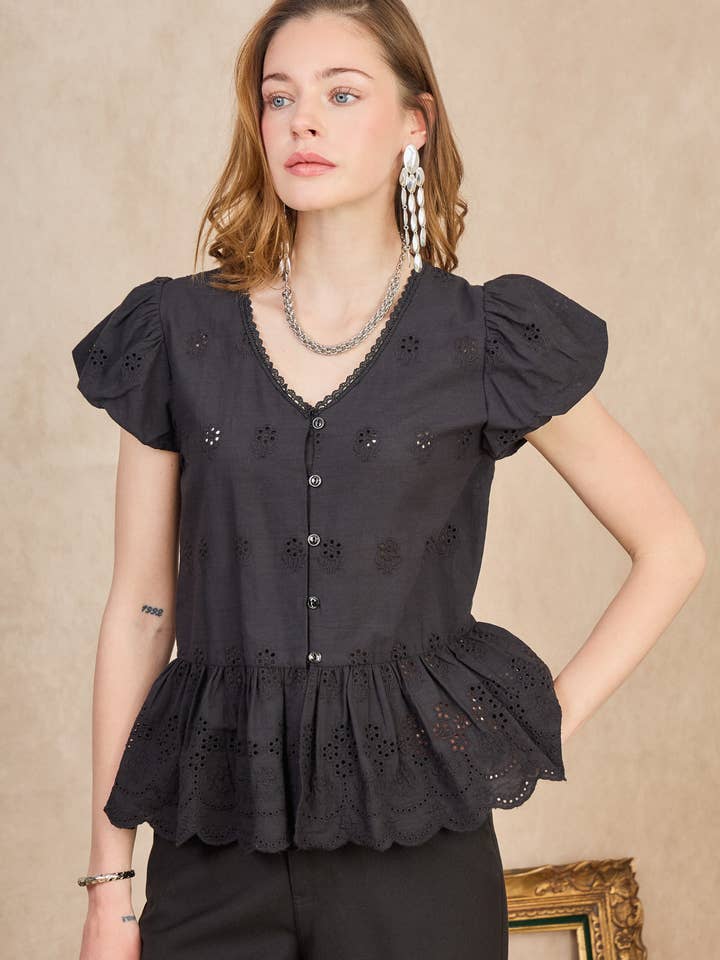 LULUMARY - Wholesale Button Down Shirt - Women's - Embroidered shirt CH36417