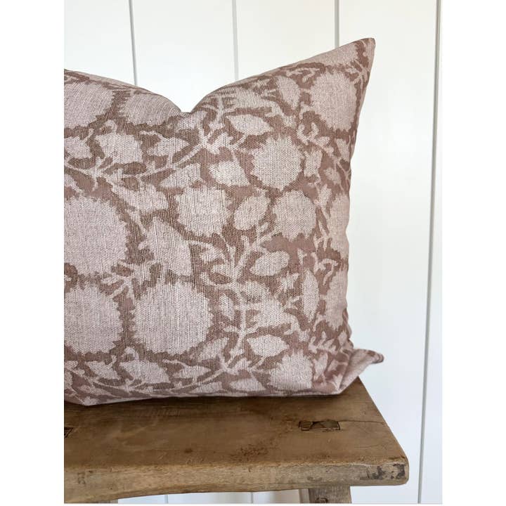 Cloth & Coast - Wholesale Throw Pillow Cover - Brown Floral Handblock Pillow Cover | Brown Neutral Tan |