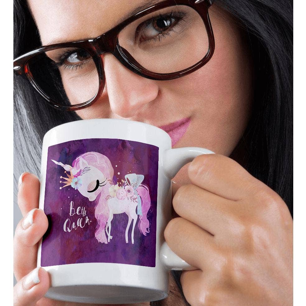 3dRose - Wholesale Coffee Mug - 3dRose, Cute Purple Flower Unicorn Illustration and Typography - Be The Queen, Mug9