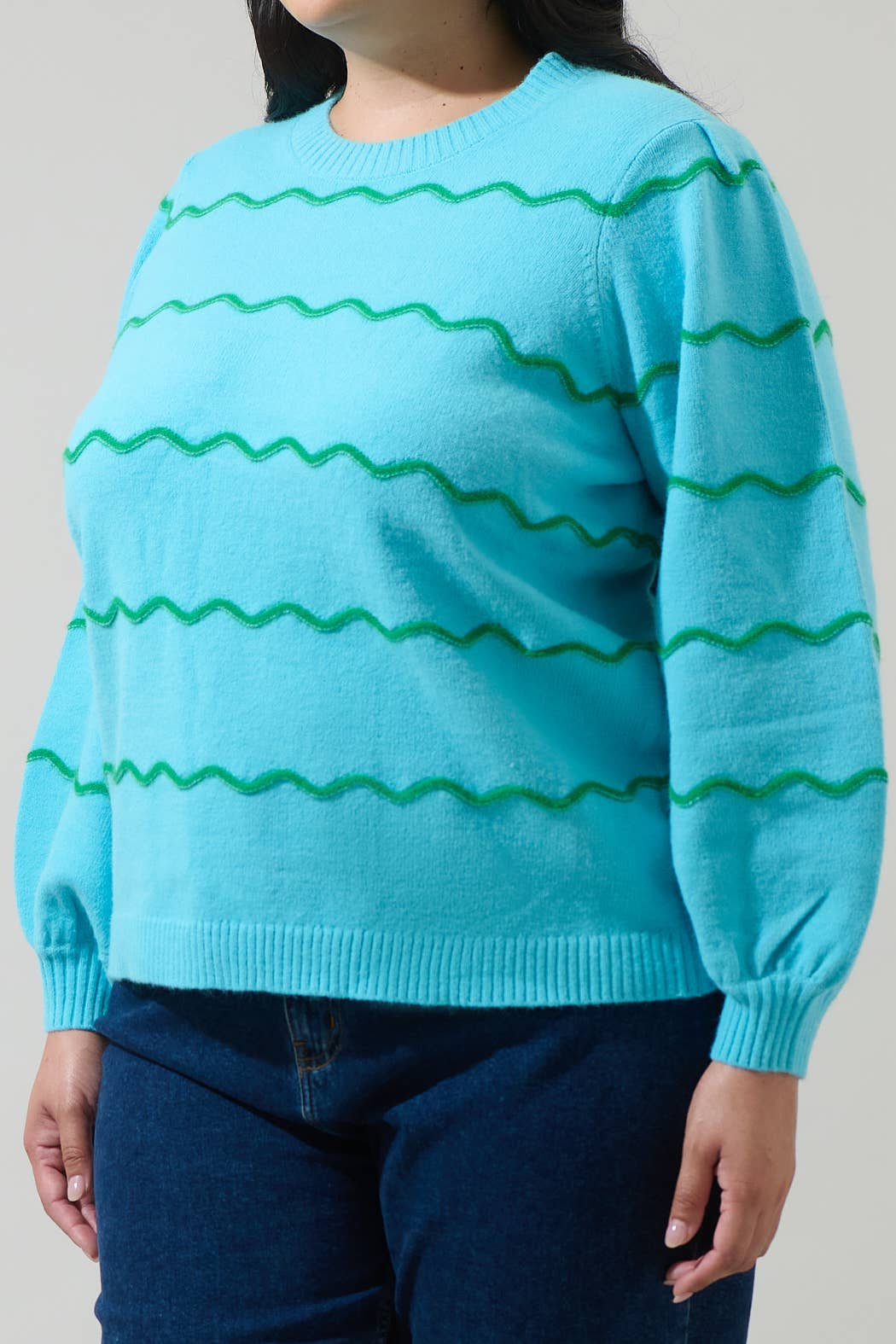 Sugarlips - Wholesale Knit Sweater - Women's - Maeverly Wavy Stripe Balloon Sleeve Sweater Curve7