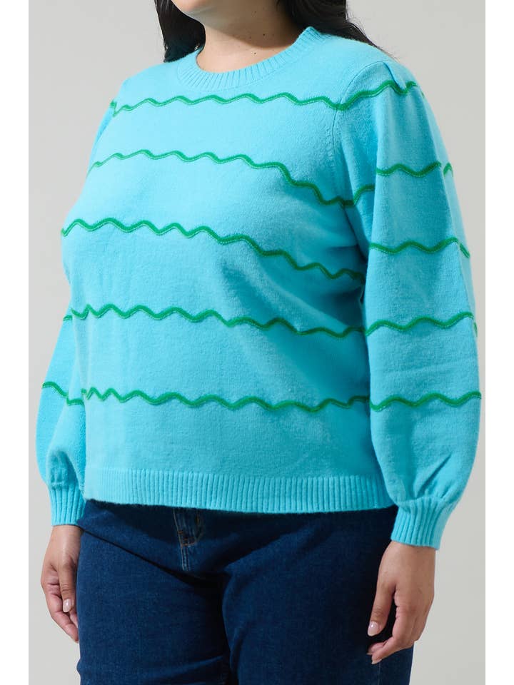 Sugarlips - Wholesale Knit Sweater - Women's - Maeverly Wavy Stripe Balloon Sleeve Sweater Curve7