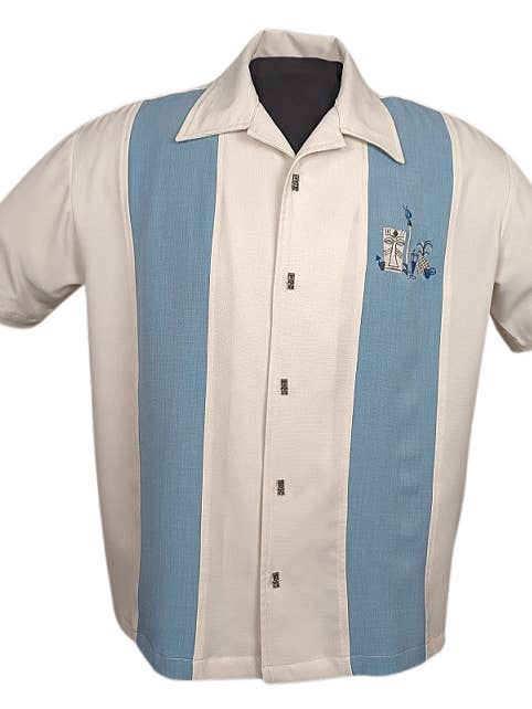 Steady Clothing - Wholesale Button Down Shirt - Men's - The Mickey Bowling Shirt in Cream with Aqua