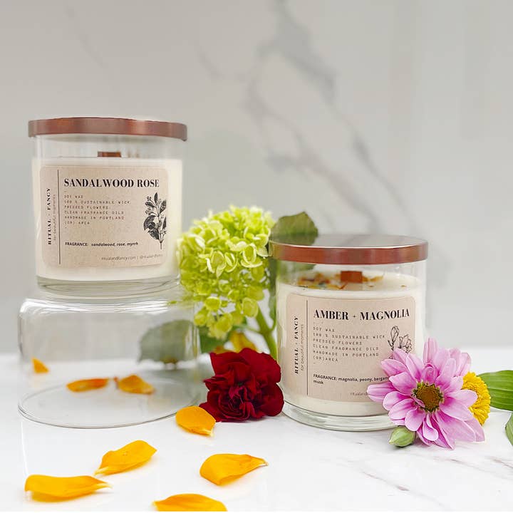 SANDALWOOD ROSE | Soy Wax Candle | Wood Wick | Flowers for wholesale by Ritual + Fancy