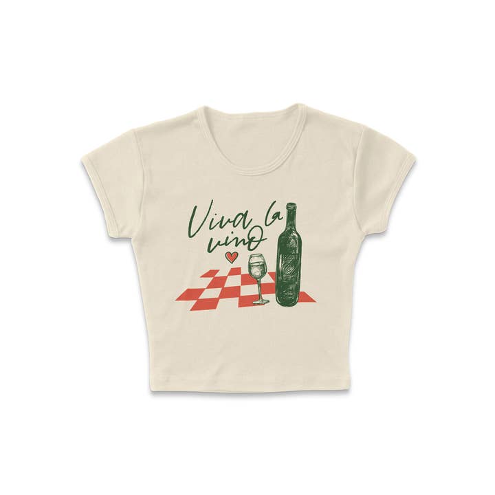femfetti – Engroshandel T-shirt med print - Dame – Viva La Vino Micro Rib Baby T-shirt1