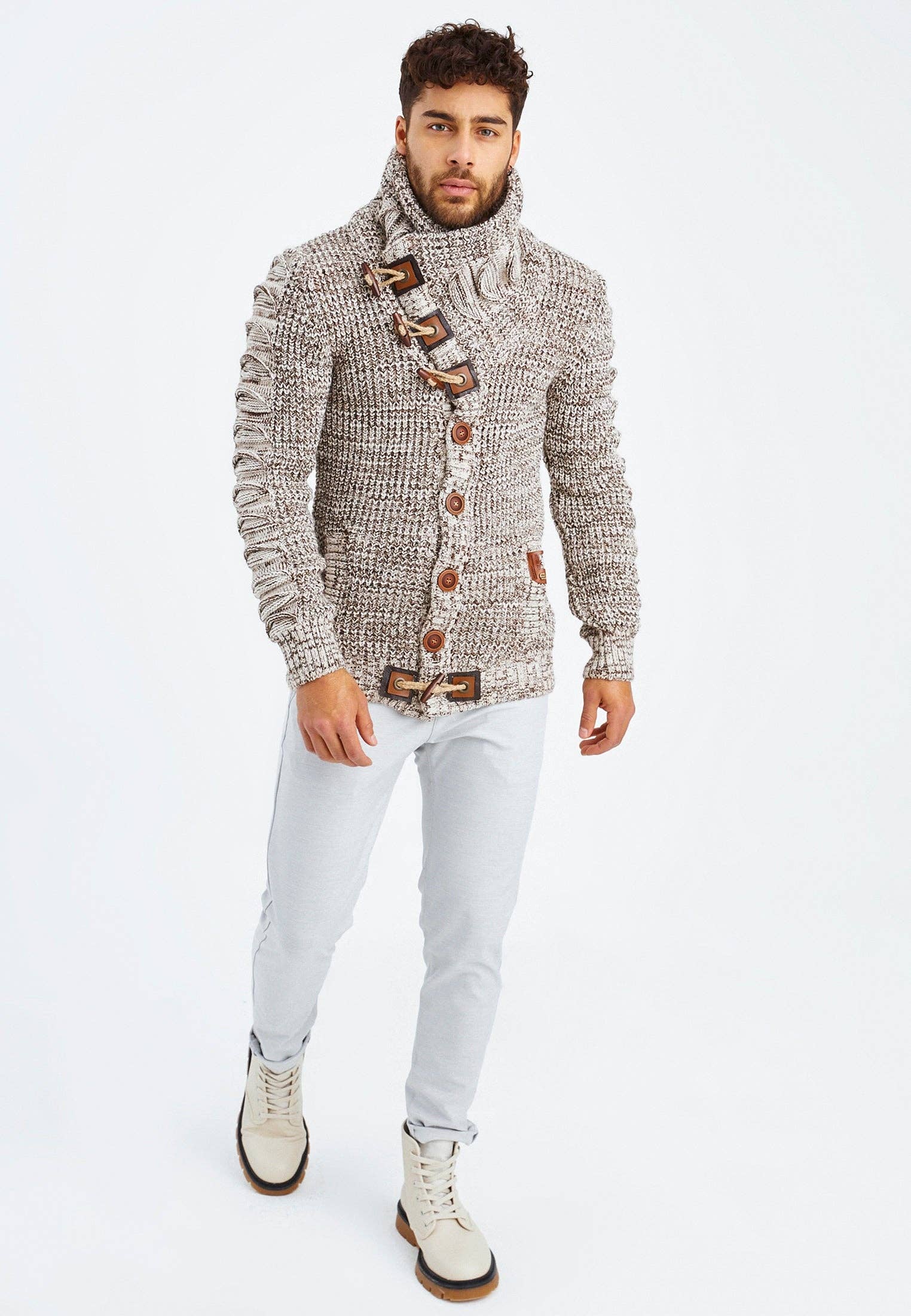 Leif Nelson GmbH - Wholesale Knit Sweater - Men's - Men's Knit Sweater Chunky Knit Shawl Collar LN-55857