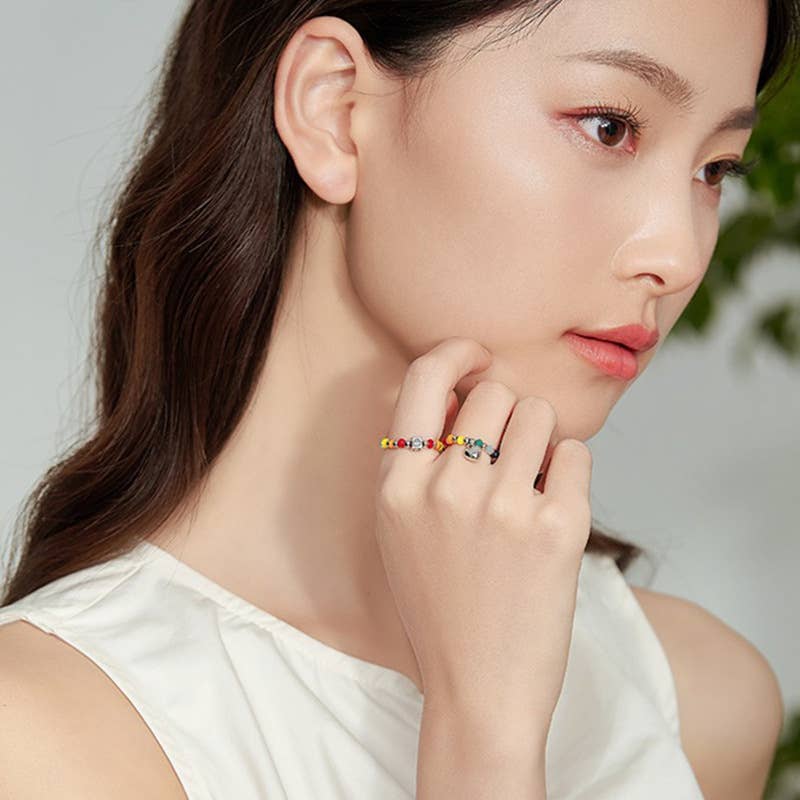 Gemscape UK - Wholesale Band/Stacked Ring - Colorful Heart Beaded Elastic Stacked Ring -Fashion & Trendy2