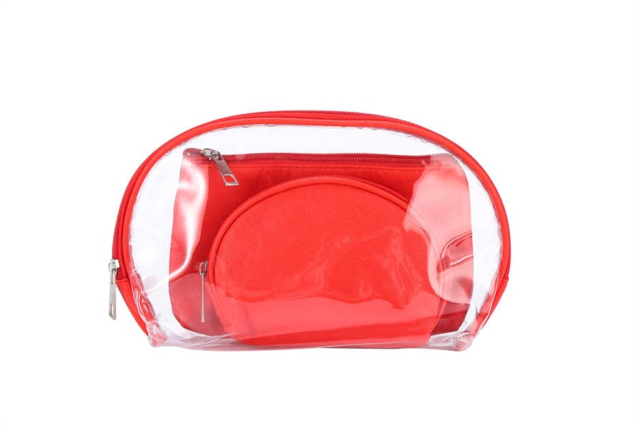 Nima Accessories Inc - Wholesale Makeup/Cosmetic Bag - Ladies 3 Piece Clear See Thru Metallic Cosmetic Bag1