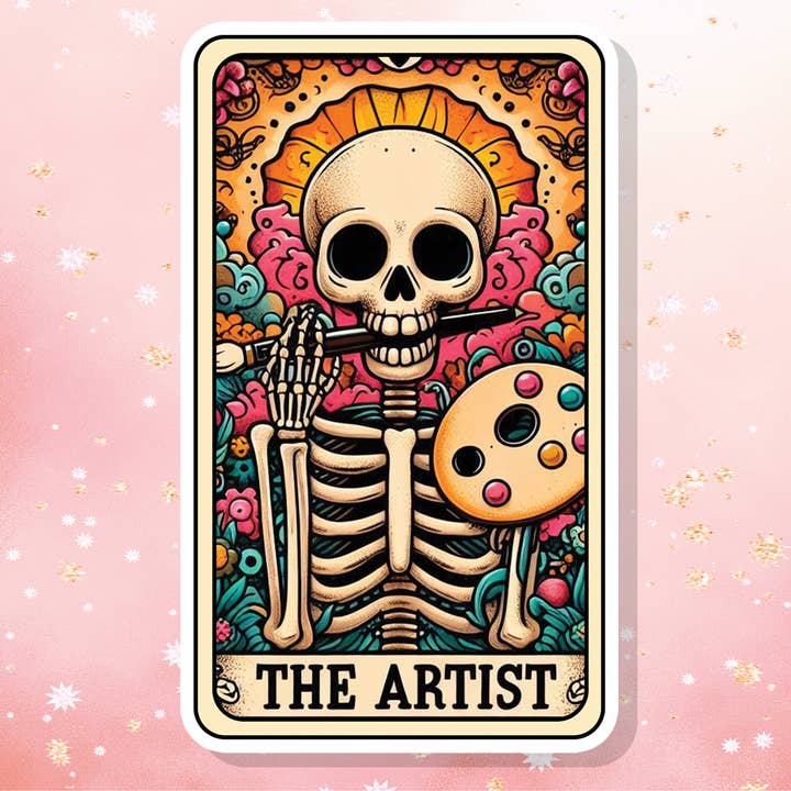 The Artist Tarot Card Skeleton Vinyl Sticker Metaphysical for wholesale by London Luxury Candles