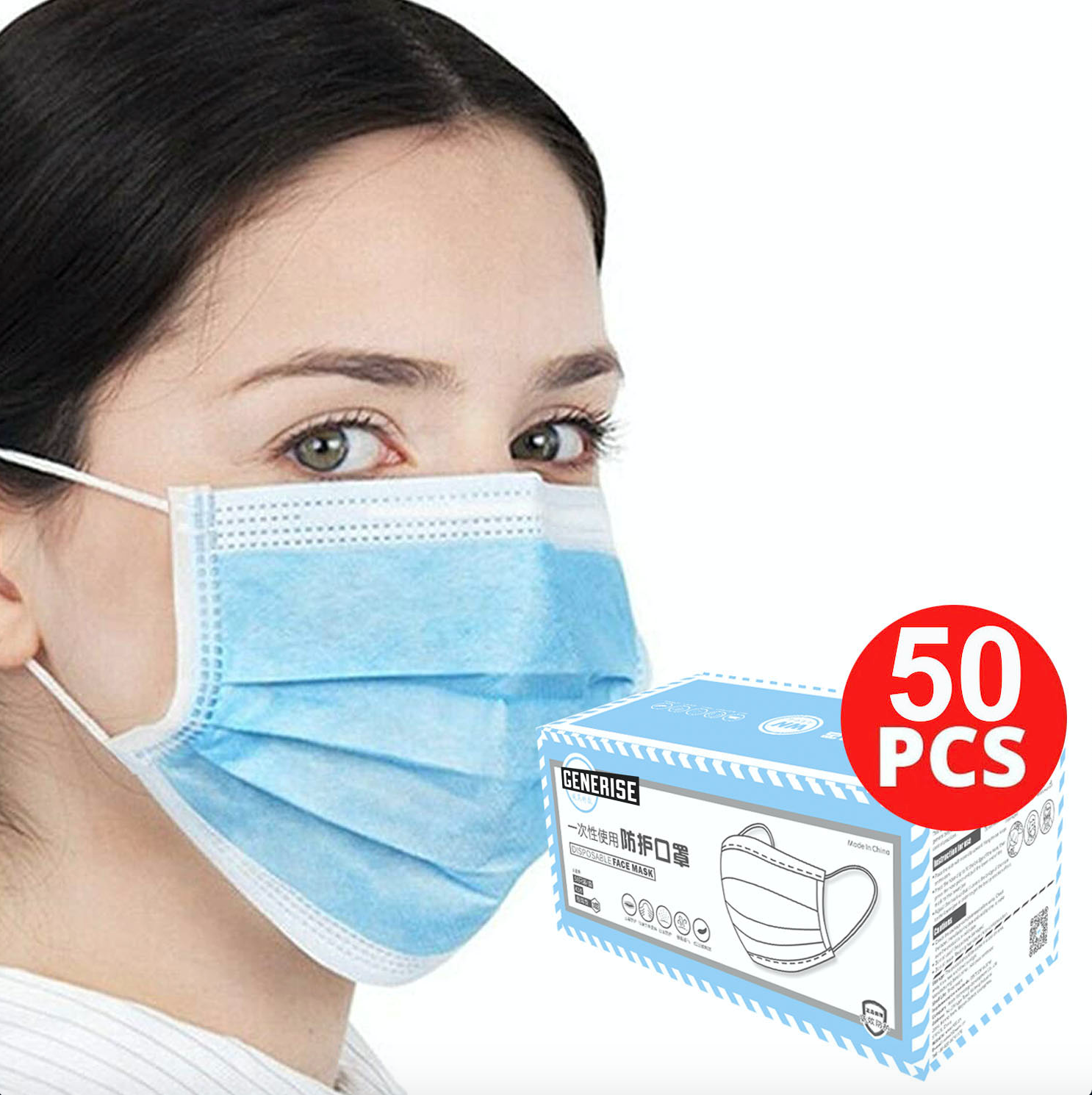 My Wholesale Warehouse - Wholesale Non-Medical Disposable Mask - Generise 3 Ply Disposable Face Masks - Blue 50pcs WN0