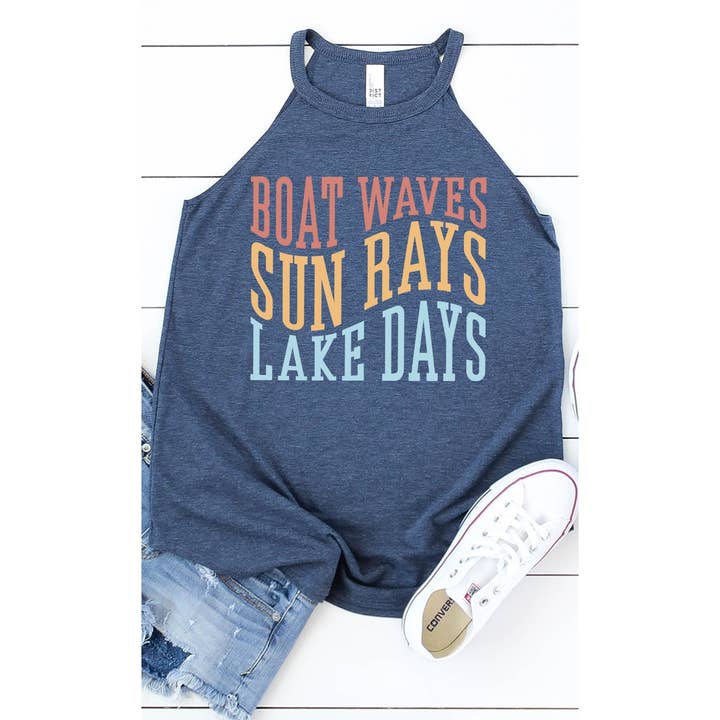 Kissed Apparel - Wholesale Tank Top - Women's - Boat Waves Sun Rays and Lake Days Graphic Mock Tank