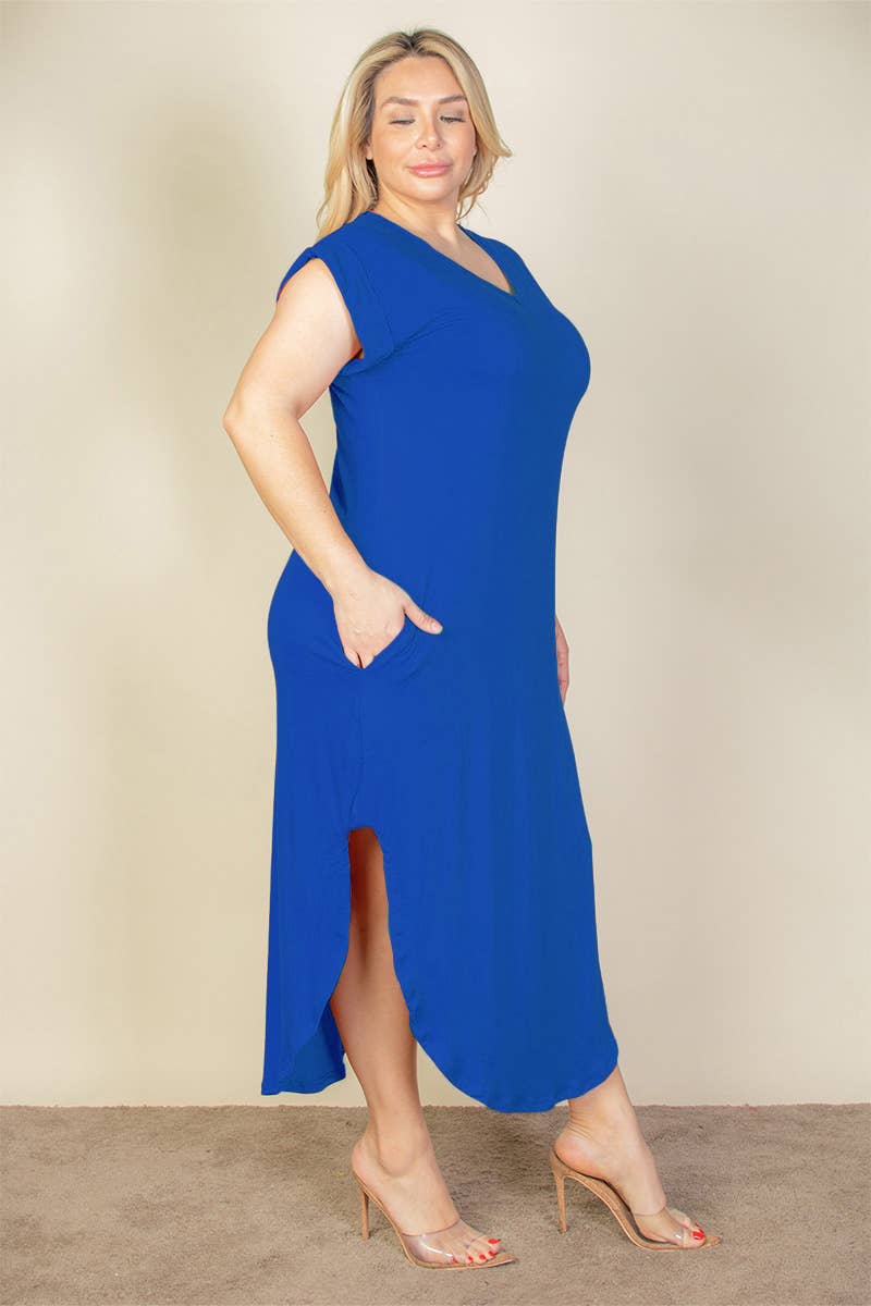 CAPELLA APPAREL - Wholesale Dress - Women's - Plus Size Hidden Pocket Batwing Sleeve V Neck Long Dress23